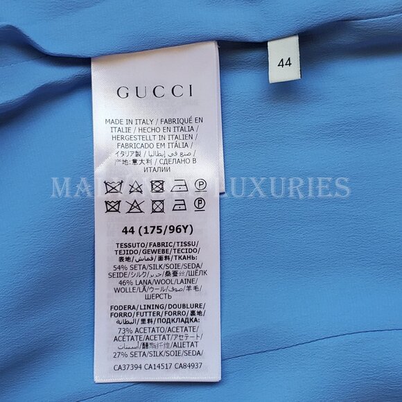 GUCCI DRESS CADY CREPE WOOL SILK SKY BLUE w CRYSTAL G LOGO sz IT 44 US 8 - Picture 14 of 15